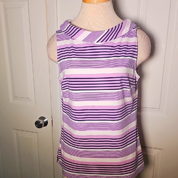 Talbots Purple and White Striped Tank Top With Cowl Neck.‎ Size Meduim. - Picture 1 of 5